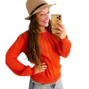 Anthropologie Guinevere Purl Wise Sweater Women Medium Wool Pumpkin Spice Orange